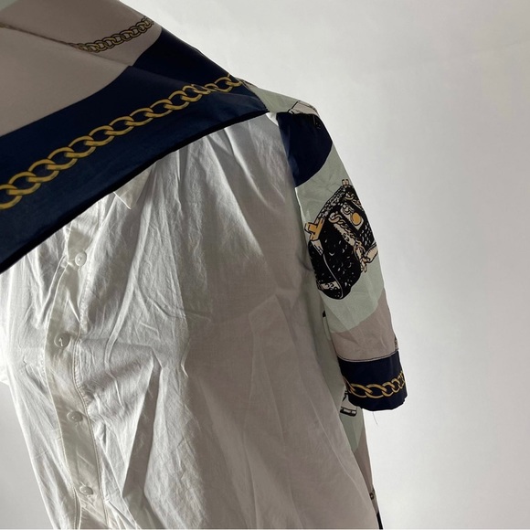 Asymmetrical Button-up Scarf Sleeve Tunic Blouse - Picture 9 of 12